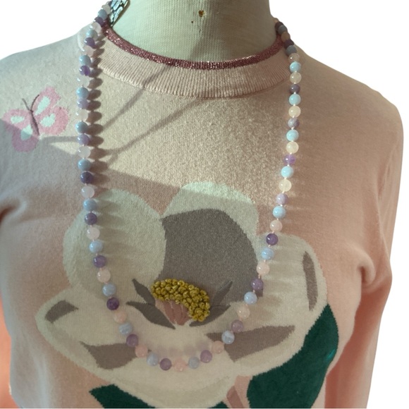 Amethyst, Lace Agate, pink quartz knotted between stone bead necklace -no clasp - Picture 8 of 9
